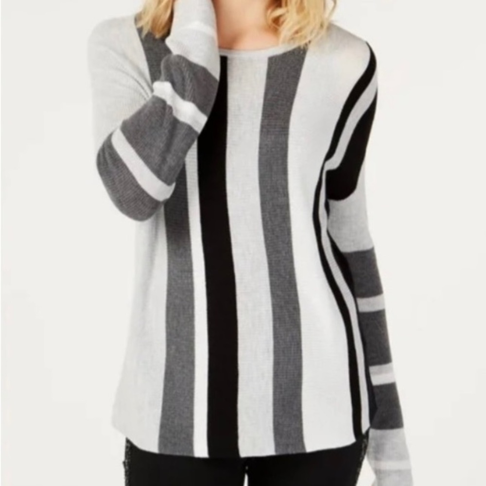 INC International Concepts Women's
Polyester Gray Art Deco Striped Sweater